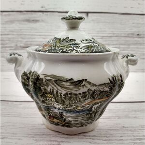 Ridgeway Staffordshire Bartlett Scene's Farm Lake Frontier 1842 Sugar Bowl